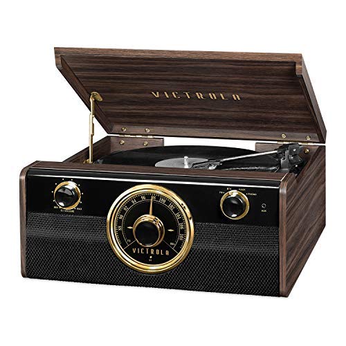 Victrola Wood Metropolitan Mid Century Modern Bluetooth Record Player with 3-Speed Turntable and Radio