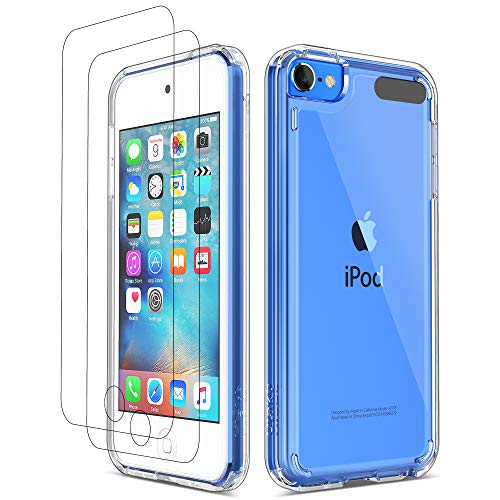ULAK iPod Touch 7 Case, iPod Touch 6 5 Case with 2 Screen Protectors, Clear Slim Soft TPU Bumper Hard Case for Apple iPod Touch 5 / 6th / 7th Generation (Latest Model 2019 Released), Clear
