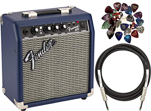 Fender Frontman 10G Electric Guitar Amplifier - Midnight Blue Bundle with 24 Picks and 10-Foot Instrument Cable