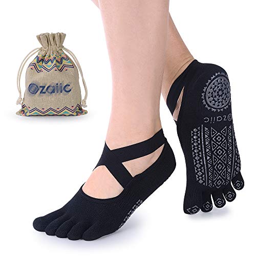 Ozaiic Yoga Socks for Women with Grips, Non-Slip Five Toe Socks for Pilates, Barre, Ballet, Fitness