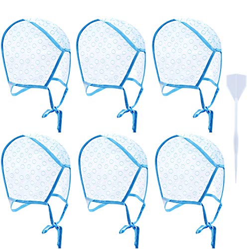 6 Pieces Disposable Tipping Cap Highlight Hair Cap Salon Hair Coloring Highlighting Dye Cap with Plastic Hooks for Dyeing Hair Hairdressing Tool (Blue)