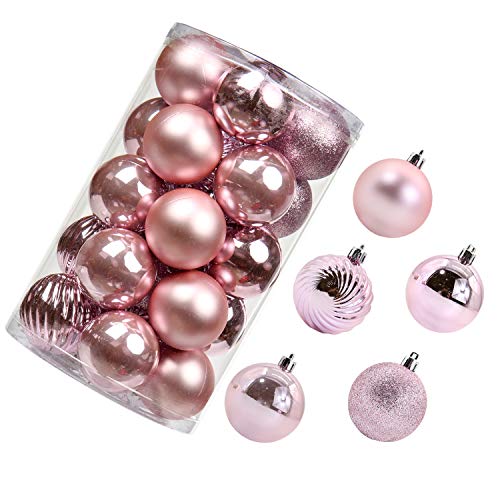 N/D 25pcs Christmas Balls Ornaments Various Sizes Shatterproof Ornaments Balls for Holiday Wedding Party Decoration Christmas Tree Hanging Ball Size 1.63 inches ~ 6.12 inches (Pink, 60mm/2.45')