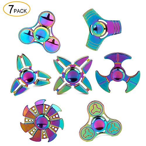 SCIONE Metal Fidget Spinner 7 Pack Stainless Steel Bearing 3-5 Min High Speed Stress Relief Spin ADHD Anxiety Toys for Adult Kid Autism Fidgets Best EDC Hand Toy Focus Fidgeting