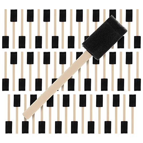 US Art Supply 1 inch Foam Sponge Wood Handle Paint Brush Set (Super Value Pack of 50) - Lightweight, Durable and Great for Acrylics, Stains, Varnishes, Crafts, Art