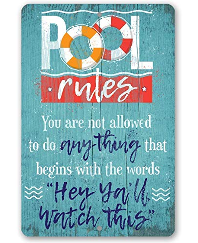 Metal Sign - Pool Rules - Durable Metal Sign - 8' x 12' Use Indoor/Outdoor - Great Gift and Decor for Swimming Pool Under $20