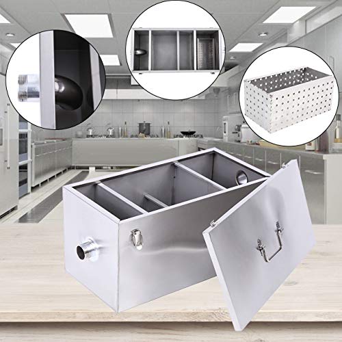XuanYue Commercial Grease Trap 25 LB 13GPM Gallon Per Minute Stainless Steel Grease Interceptor Kitchen Kit for Restaurant Factory and Home