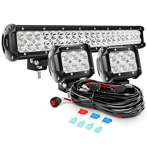 Nilight - ZH001 20Inch 126W Spot Flood Combo Led Off Road Led Light Bar 2PCS 18w 4Inch Flood LED Pods With 16AWG Wiring Harness Kit-2 Lead, 2 Years Warranty