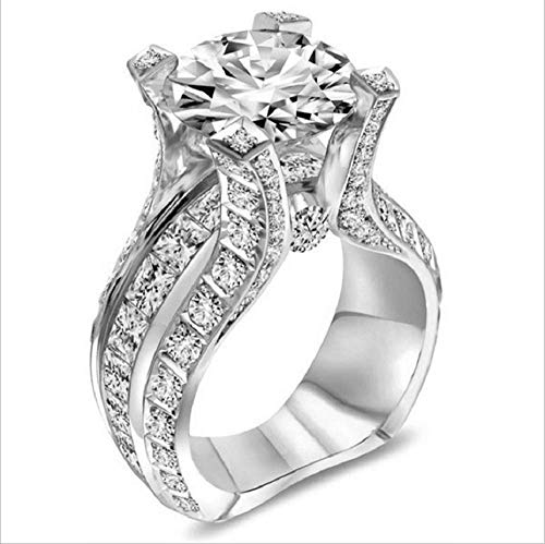Metmejiao White Topaz Ring Fashion Women 925 Sterling Silver Ring Cubic Zirconia CZ Diamond Elegant Eternity Engagement Wedding Band Ring (8)