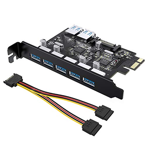 Tiergrade Superspeed 7 Ports PCI-E to USB 3.0 Expansion Card with 15-Pin SATA Power Connector - PCI Express(PCIe) Expansion Card USB Card for Desktop PC Support Windows 10/8.1/8/7/XP
