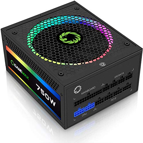 Power Supply 750W Fully Modular 80+ Gold Certified with Addressable RGB Light - Vairous Color Mode, GAMEMAX RGB750-Rainbow