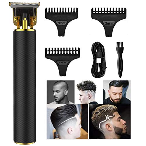 Electric Pro Li Outliner Clippers Cordless for Men Grooming Kits T-Blade Close Cutting Trimmer 0mm Zero Gap Baldhead Beard Shaver Barbershop Rechargeable Hair Clippers（Black）