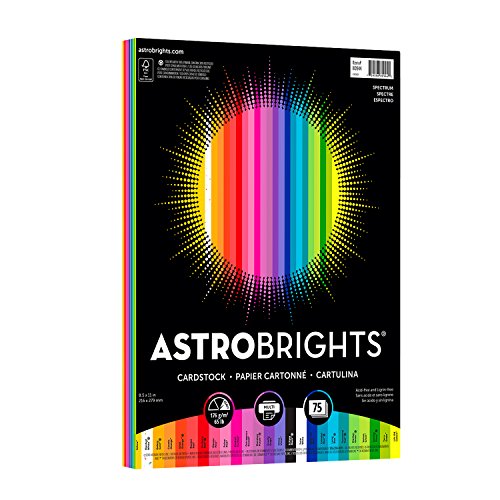 Astrobrights Colored Cardstock, 8.5” x 11”, 65 lb / 176 gsm, 'Spectrum' 25-Color Assortment, 75 Sheets (80944-01)