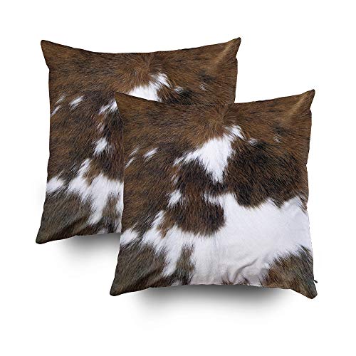 TOMWISH 2 Packs Hidden Zippered Pillowcase Christmas Cowhide Accent Printing 18X18Inch,Decorative Throw Custom Cotton Pillow Case Cushion Cover for Home