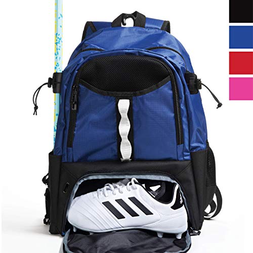 Athletico Youth Lacrosse Bag - Extra Large Lacrosse Backpack - Holds All Lacrosse or Field Hockey Equipment - Two Stick Holders and Separate Cleats Compartment (Blue)