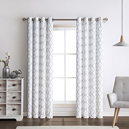 Regal Home Collections Meridian Energy Efficient/Room Darkening/Noise Reducing/Thermal Lattice Chic Foamback Grommet Curtains, 2 Pack, Assorted Colors, (Grey)