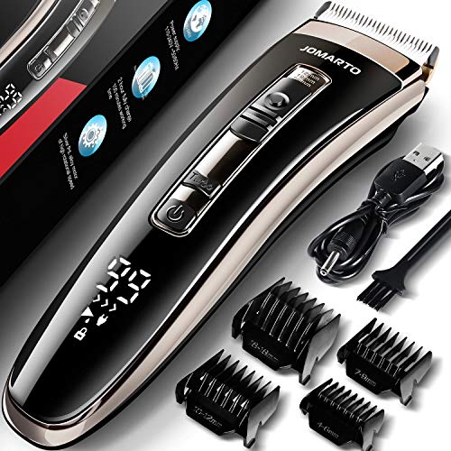 Hair Clippers Home Barber Gift Kit, JOMARTO Cordless Electric Clipper, Hair Trimmer with Cutting Combs, Adjustable Frequency, USB Rechargeable, LCD Display, Support Fast Charge for Professional Style