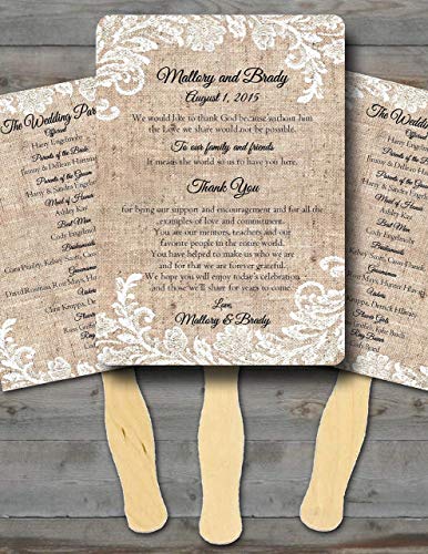 Personalized Wedding fans/Wedding fans for guests/Wedding program fans/Wedding favors/Rustic Wedding/Burlap and Lace, Set of 10