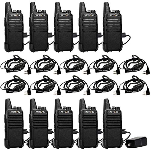 Retevis RT22 2 Way Radios Walkie Talkies,Rechargeable Long Range Two Way Radio,16 CH VOX Small Emergency 2 Pin Earpiece Headset,for School Retail Church Restaurant(10 Pack)