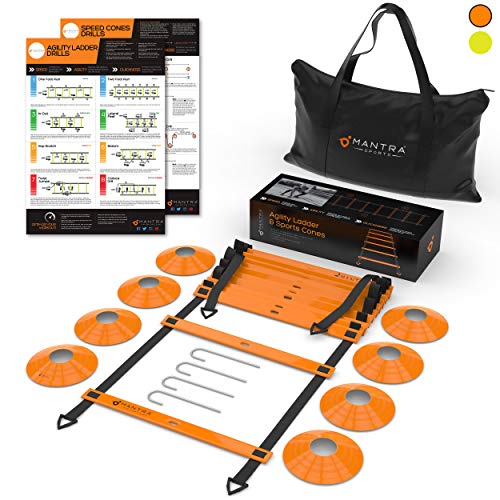 20ft Agility Ladder & Speed Cones Training Set - Exercise Workout Equipment To Boost Fitness & Increase Quick Footwork - Kit for Soccer, Lacrosse, Hockey & Basketball - With Carry Bag & Drill Charts