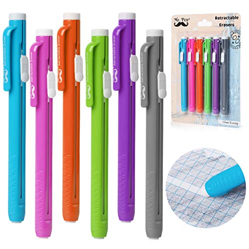 Mr. Pen Retractable Mechanical Eraser Pen, Pack of 6, Assorted Color