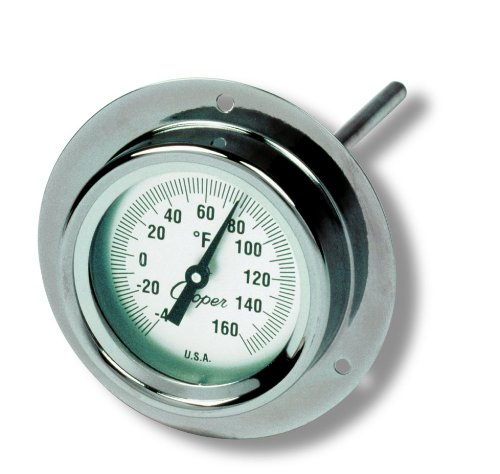 Cooper-Atkins 2245-03-5 Bi-Metal Thermometer with 3.5' Back Flange, 2' Dial Size, 6' Stem Thermometer, -40°F to 160°F Temperature Range