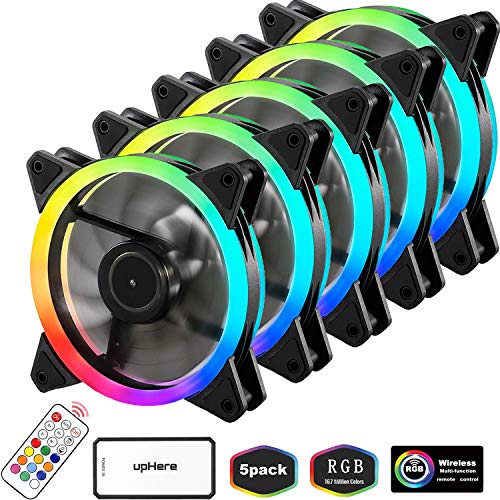 upHere RGB Series Case Fan, Wireless RGB LED 120mm Fan,Quiet Edition High Airflow Adjustable Color LED Case Fan for PC Cases-5 Pack,RGB123-5