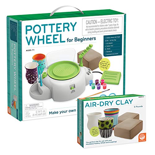 MindWare Pottery Wheel for Kids and Beginners with Air-Dry Clay Refill - Great for Introduction to Crafts and Home Activities