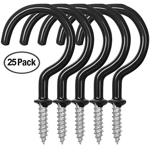 25 Pack Cup Hook Ceiling Hooks, 2.9 Inches, FineGood Vinyl Coated Screw-in Hanger for Indoor and Outdoor Use - Black
