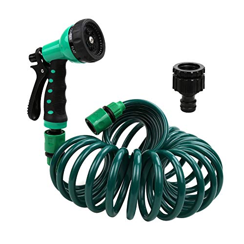 Recoil Garden Hose 25FT EVA Water Hose with 7-Pattern Spray Nozzle,3/8 inch Self Coiling Lightweight Garden Hose,Lead Free Retractable Drinking Water Safe Garden Coil Hose for Lawn Patio (Green)