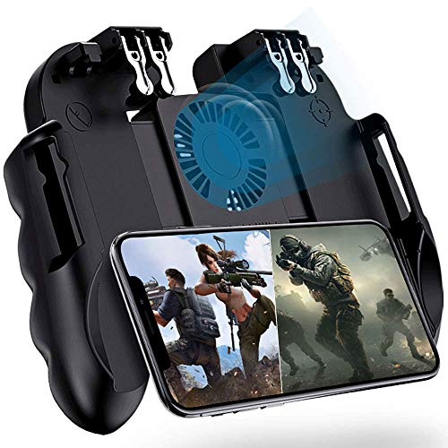 4 Trigger Mobile Game Controller with Cooling Fan for PUBG/Call of Duty/Fotnite [6 Finger Operation] YOBWIN L1R1 L2R2 Gaming Grip Gamepad Mobile Controller Trigger for 4.7-6.5' iOS Android Phone
