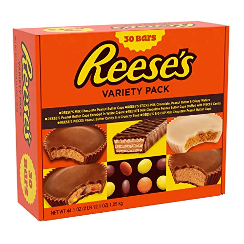 REESE'S Halloween Candy, Chocolate Peanut Butter Candy Variety Pack, 30 count, 2.75 Pound Box, Full Size Bars