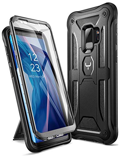 YOUMAKER Designed for Galaxy S9 Case, Heavy Duty Protection Kickstand with Built-in Screen Protector Shockproof Case Cover for Samsung Galaxy S9 5.8 inch (2018 Release) - Black
