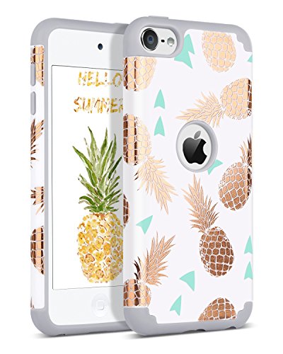 BENTOBEN iPod Touch 7 2019 Case, iPod Touch 6 Case, iPod Touch 5 Case, Hybrid Hard PC Cover Soft Silicone Bumper Pineapple Heavy Duty Protective Case for iPod Touch 7th/6th/5th Generation, White/Grey