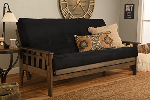 Kodiak Furniture Tucson Full Size Futon Set in Rustic Walnut Finish, Suede Black