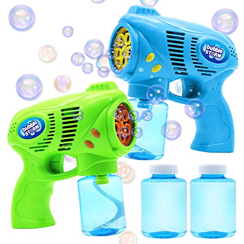 JOYIN 2 Bubble Guns with 2 Bottles Bubble Refill Solution (10 oz Total) for Kids, Bubble Blower for Bubble Blaster Party Favors, Summer Toy, Outdoors Activity, Easter, Birthday Gift