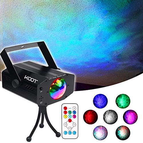 KOOT Water Wave Christmas Lights Projector, RGBW 7 Color Stage Party Lights, Water Effect Strobe Ripples Lighting with Remote for Wedding Home Karaoke Disco Halloween Kids Room