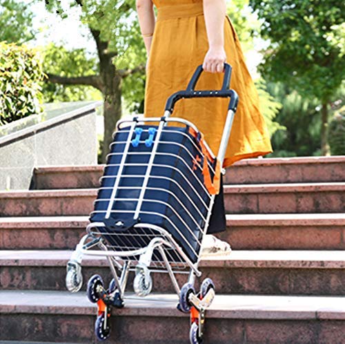 BeebeeRun Folding Shopping Cart Portable Grocery Utility Lightweight Stair Climbing Cart with Rolling Swivel Wheels and Removable Waterproof Canvas Removable Bag (Navy Blue)