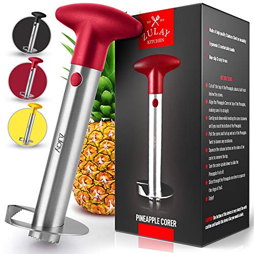 Zulay Kitchen Pineapple Corer and Slicer tool - Stainless Steel Pineapple Cutter for Easy Core Removal & Slicing - Super Fast Pineapple Slicer and Corer Tool Saves you Time - Red
