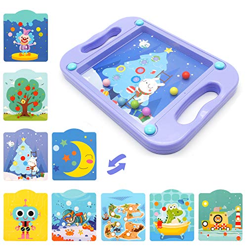 Hand-Held Balance Ball Maze Board with 10 Scenes Cards, Labyrinth Board Toys for Kids, Educational Learning Puzzle Game for Developing Patience, Gift for Toddlers, Children, Boys&Girl(Purpl)