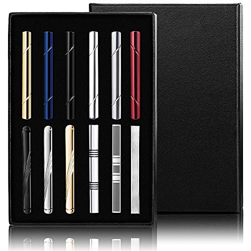 FUNRUN JEWELRY 12PCS Mens Tie Clips Set Black Tie Bar Clip for Regular Ties Necktie Wedding Business Clips with Gift Box