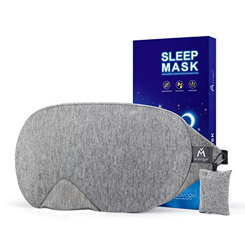 Mavogel Cotton Sleep Eye Mask - Updated Design Light Blocking Sleep Mask, Soft and Comfortable Night Eye Mask for Men Women, Eye Blinder for Travel/Sleeping/Shift Work, Includes Travel Pouch, Grey