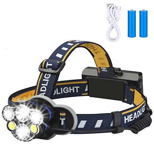 Rechargeable headlamp,Elmchee 6 LED 8 Modes 18650 USB Rechargeable Waterproof Flashlight Head Lights for Camping, Hiking, Outdoors