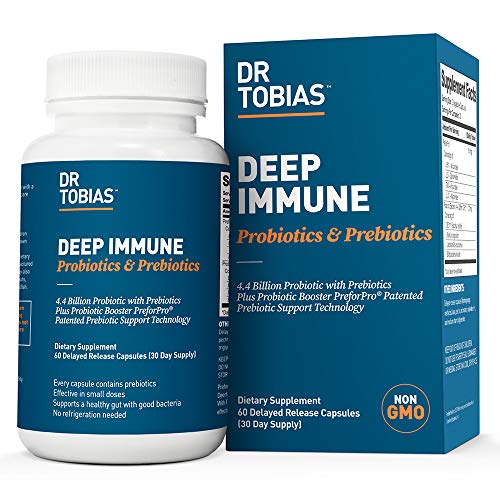 Dr. Tobias Deep Immune Probiotics & Prebiotics 4.4 Billion CFU, Supports Gut Health, No Refrigeration Required (60 Capsules)