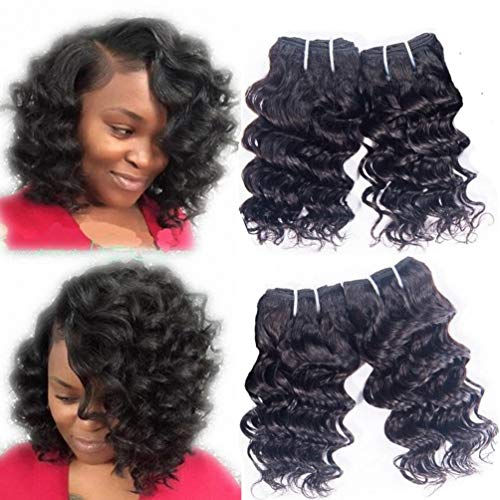 Brazilian Deep Curly Human Hair Weave 4 Bundles Deep Wave Remy Hair Extensions Deepwave Real 100% Unprocessed Virgin Short Wavy Hair 8A Grade Natural Black Color 8 Inch 50g/pc