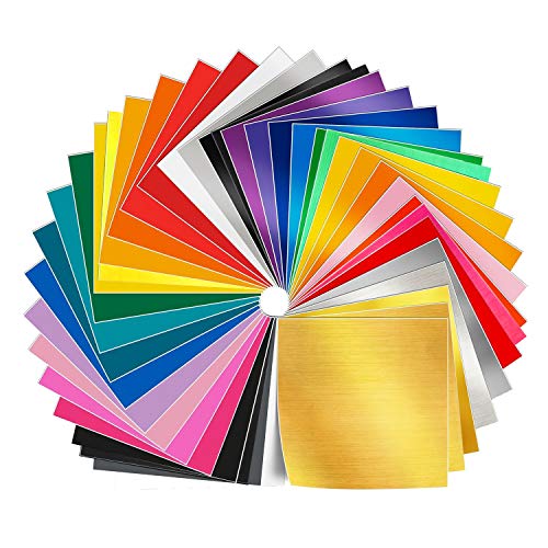 Adhesive Vinyl Sheets - 50 Pack 12'' X 12'' Premium Permanent Self Adhesive Vinyl Sheets in 38 Assorted Colors for Craft Cutters,Printers,Letters,Decals