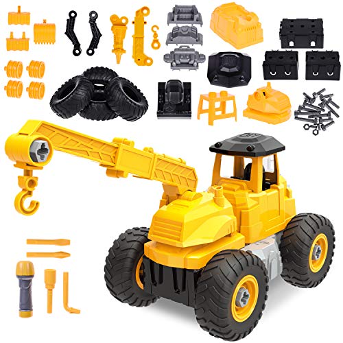 FUN LITTLE TOYS 4 in 1 Take Apart Toy Trucks for Kids, 51 PCs Construction Vehicles with Screwdriver, Sandbox Toys Outside Toys STEM Learning Toys for Kids