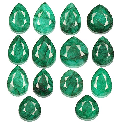 gem hub Natural Green Emerald Gemstone, Pear Cut Green Emerald, Loose Green Emerald, Emerald Gemstone Lot for Jewelry 14 Pcs