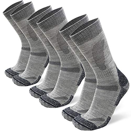 Merino Wool Hiking & Walking Socks 3 pack (Light Grey, US Women 11-13 // US Men 9.5-12.5)