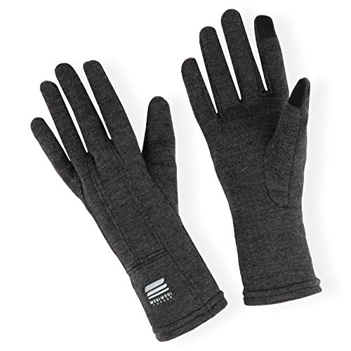 MERIWOOL Merino Wool Unisex Glove Liners for use with Touch Screens in Charcoal Grey – Large