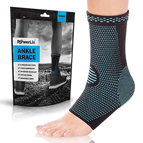 POWERLIX Ankle Brace Compression Support Sleeve (Pair) for Injury Recovery, Joint Pain and More. Plantar Fasciitis Foot Socks with Arch Support, Eases Swelling, Heel Spurs, Achilles Tendon